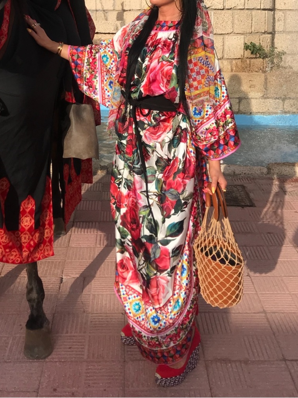 Dolce & Gabbana Silk Rose Caftan Dress + Matching Scarf IT42 Luxury Resort